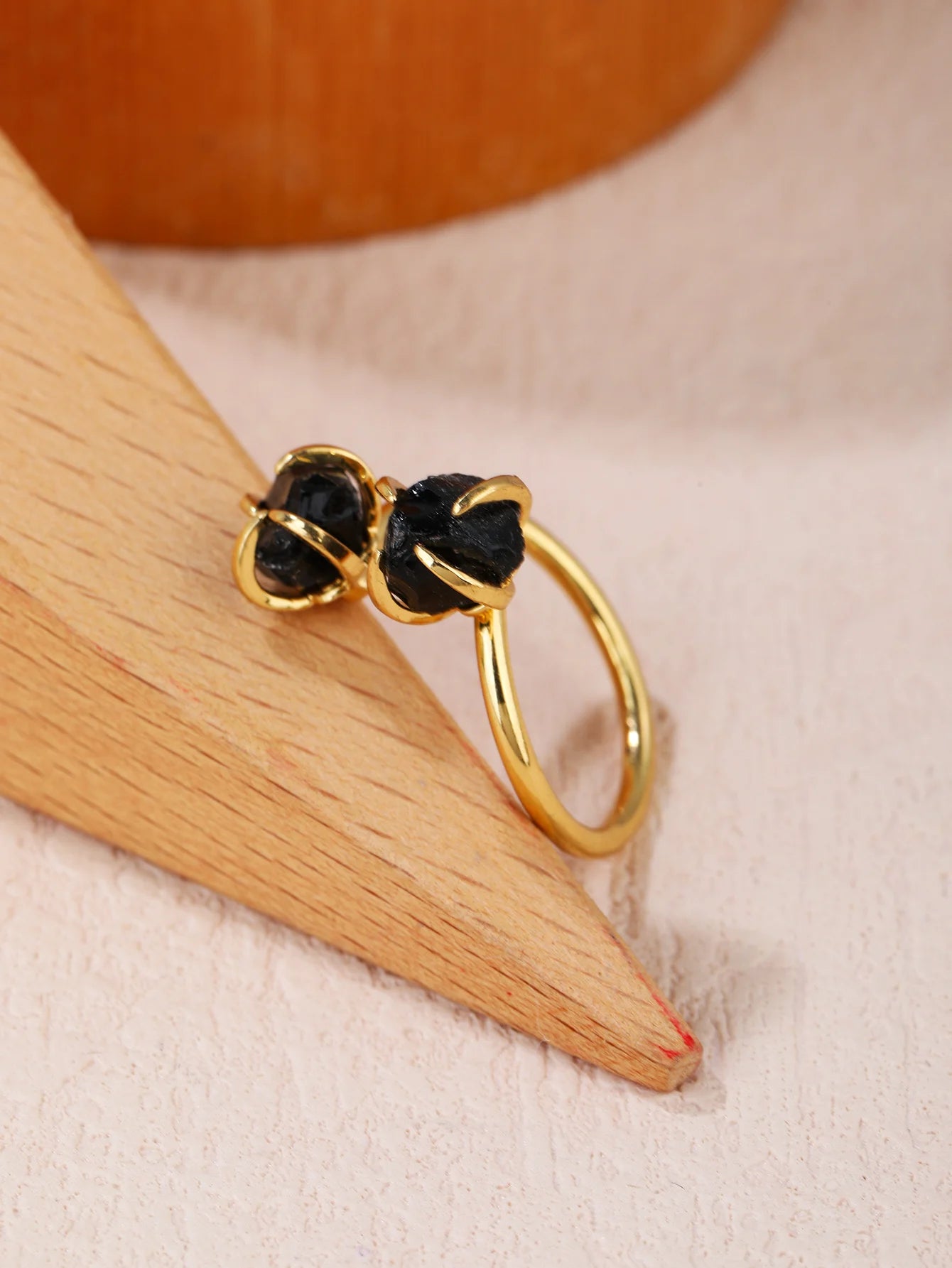 Black Agates Ring Women Rings Black Stone Rings for Women Double Stone Unshaped Ring GH001