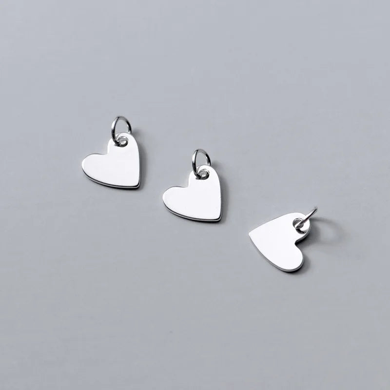 100% Real Sterling 925 Silver Accaccessories Simple Heart Charm Pendant For Bracelets and Necklaces Diy Material S0823