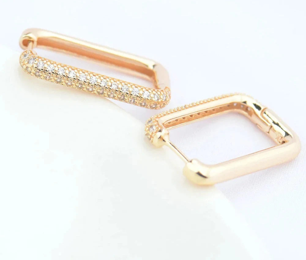 (2464)12x16.5MM 24K Gold Color Brass with Zircon Rectangle Earring Hoop Earring Clasp High Quality Jewelry Making Findings