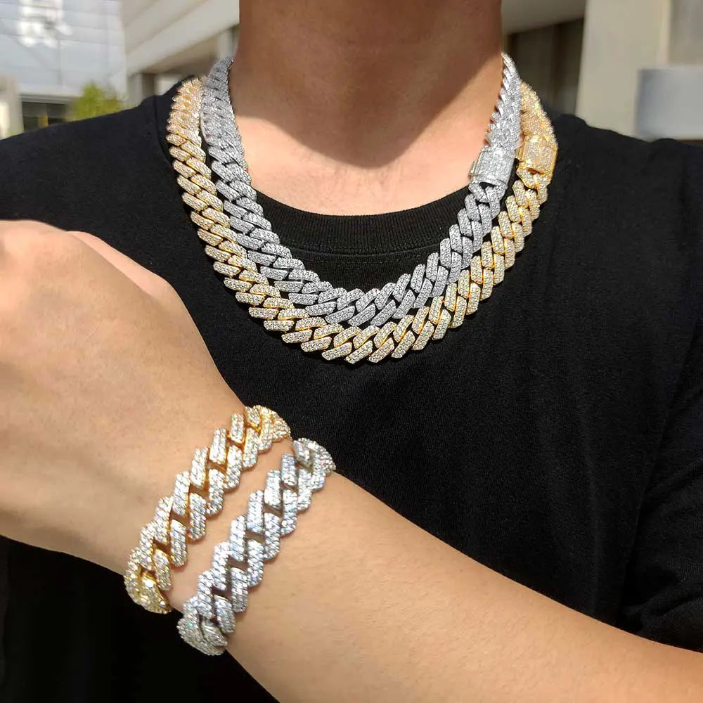 Hip Hop Cuban Link Chain Necklace Silver/18k Gold Plated 10/12/14/15/20mm Iced Out Diamond CZ Gift for Him/Her