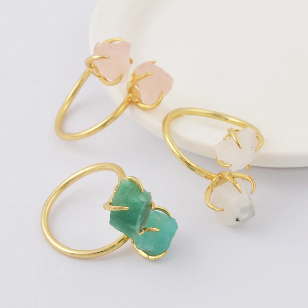 Freeform Quartz Claw Ring Irregularities Natural Stone for Women Fashion Drusy Gems Golden Plated Jewelry Party Rings
