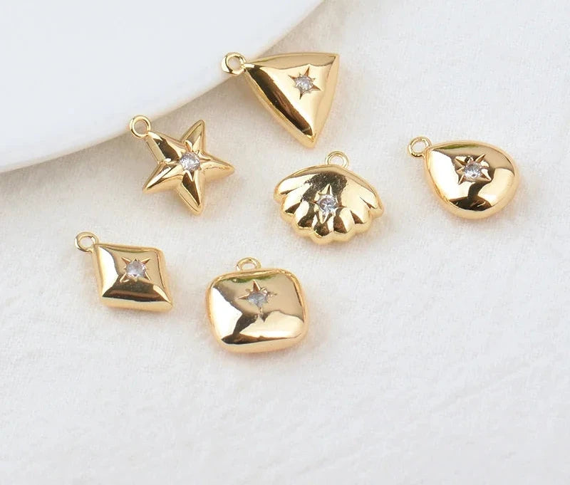 (203) 10x15MM 24K Gold Color Plated Brass with Zircon Star Charms Pendants High Quality Jewelry Findings Earrings Accessorie