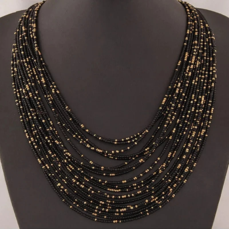 New fashionable personality Bohemian necklace long chain rice beads multi-layer necklace for women jewelry accessories wholesale