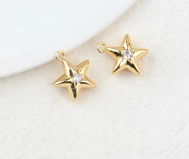 (203) 10x15MM 24K Gold Color Plated Brass with Zircon Star Charms Pendants High Quality Jewelry Findings Earrings Accessorie