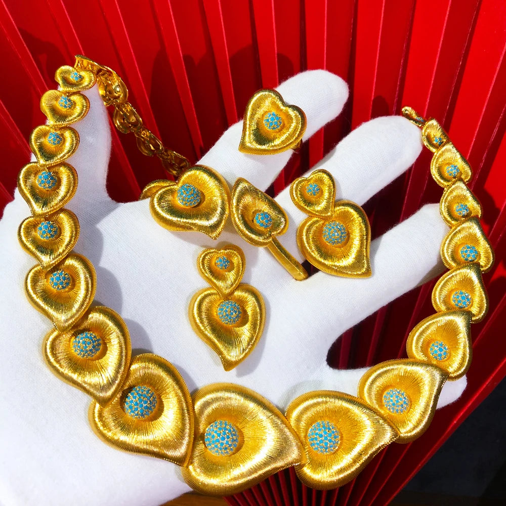 Luxury 4pcs Heart love Naija Jewelry Sets Necklace Earring Bangle Ring Set For Women Wedding Jewelry Trendy HOT New 2024