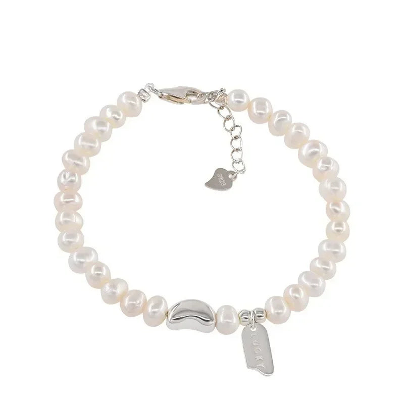 New 925 Sterling Silver Bracelet Pearls Knots Bracelet for Women Fashion Heart Pearls Bracelet Luxury Jewelry Accessories Gift