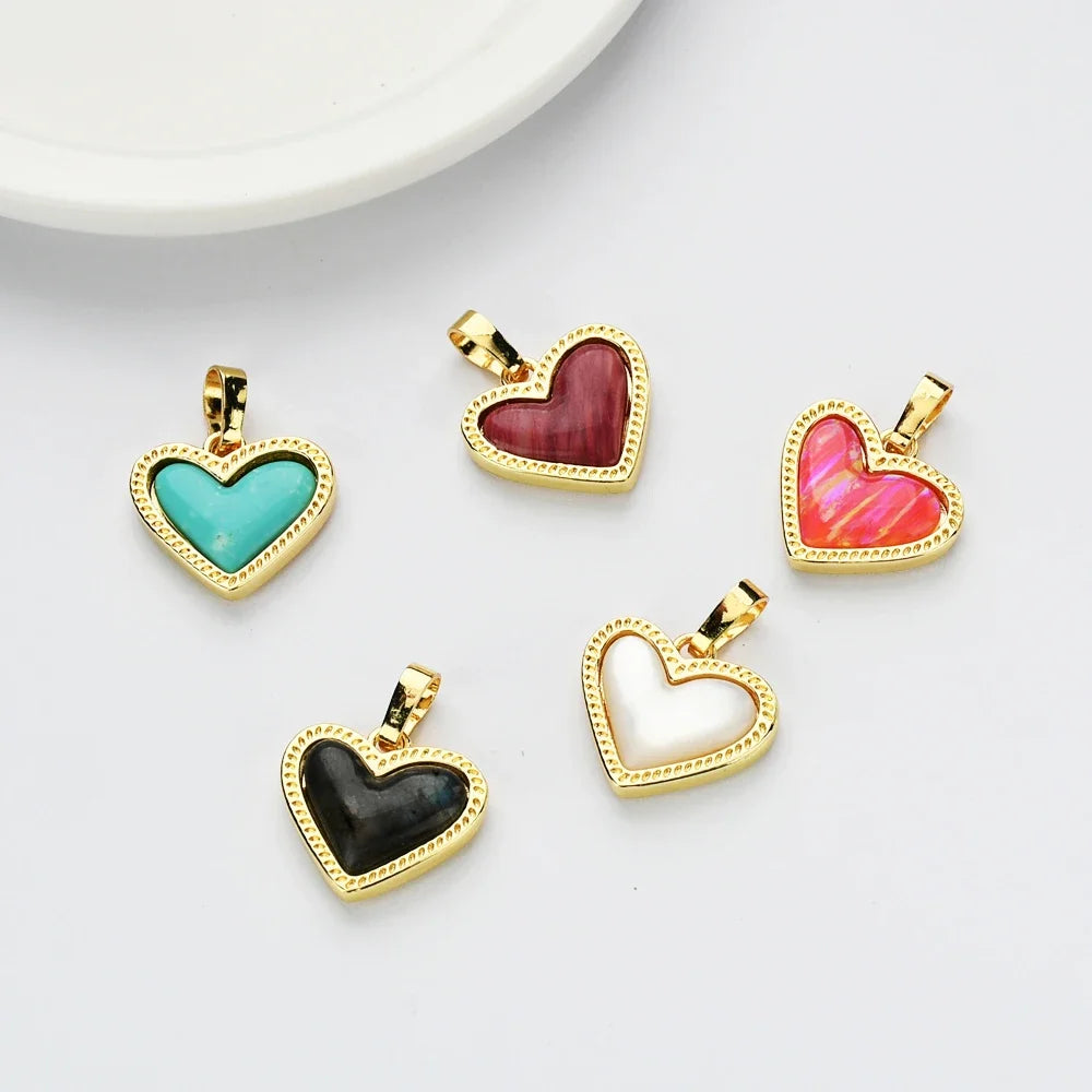 Mix Color Golden Plated Heart Pink Opal Multi-kind Natural Stone Pendant For Women Earrings Necklaces Accessories
