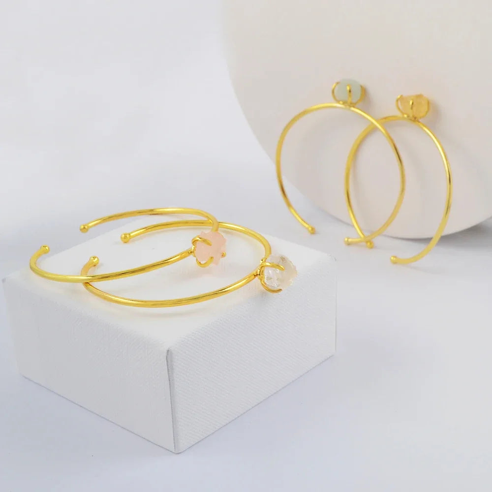 Multiple Colors Irregular Natural Stone Claw Bangle Crystal Quartzs Open Cuff Bracelets Golden Color Reiki Healing Gift
