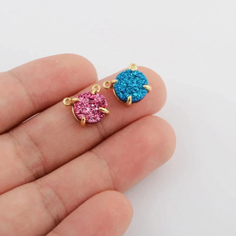 Design 5/10PCS 10mm Round Golden Claw Natural Agates Druzy Titanium Rainbow Drusy Connectors for Necklace Jewelry Gifts