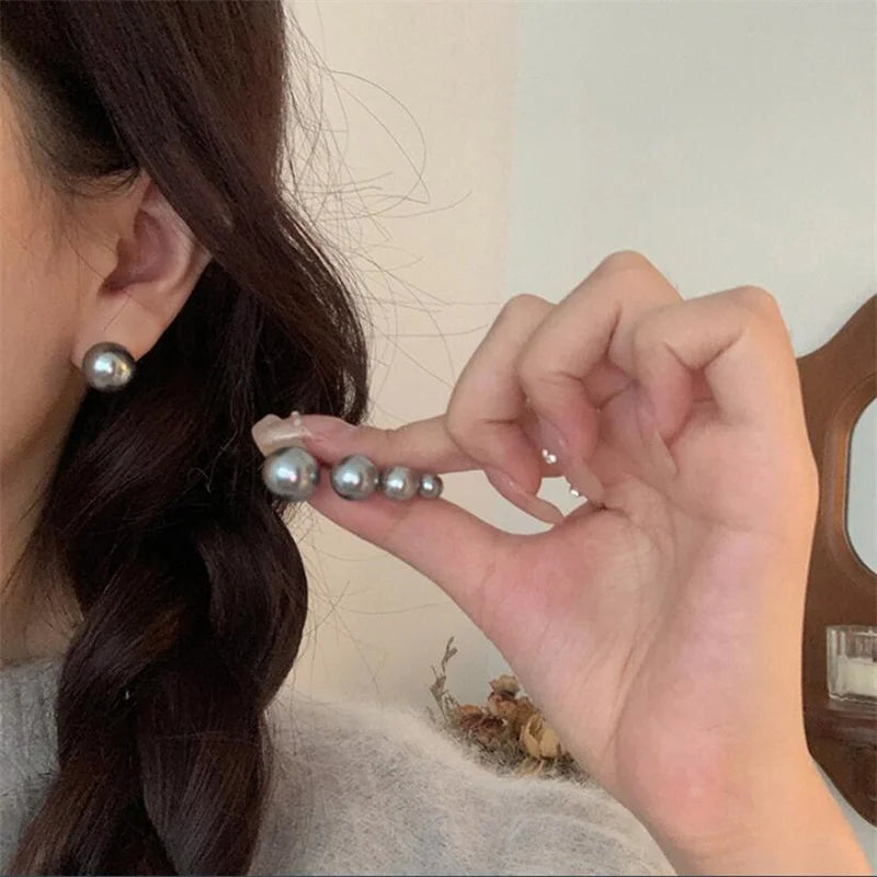 18K Gold Needle Natural Freshwater White and Gray Pearl 4-12mm 925 Sterling Silver Stud Earrings for Women Jewelry