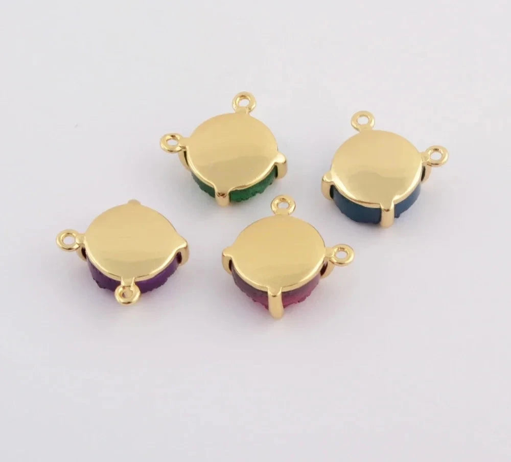 Design 5/10PCS 10mm Round Golden Claw Natural Agates Druzy Titanium Rainbow Drusy Connectors for Necklace Jewelry Gifts