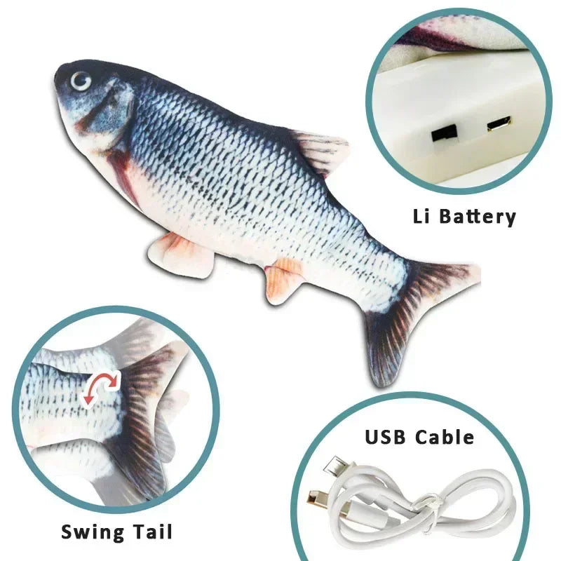 Baby Electric Plush Toys Realistic Pet Cat Chewing Fish Toy USB Charger Fish Interactive Electric Floppy Disk Toy Birthday Gifts