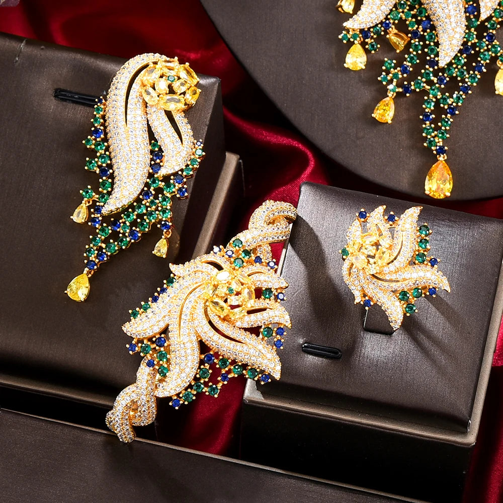 4PCS Luxury African Jewelry Set For Women Wedding Bridesmaid Jewelry Sets Necklace Earring Bracelet Ring Party Sets