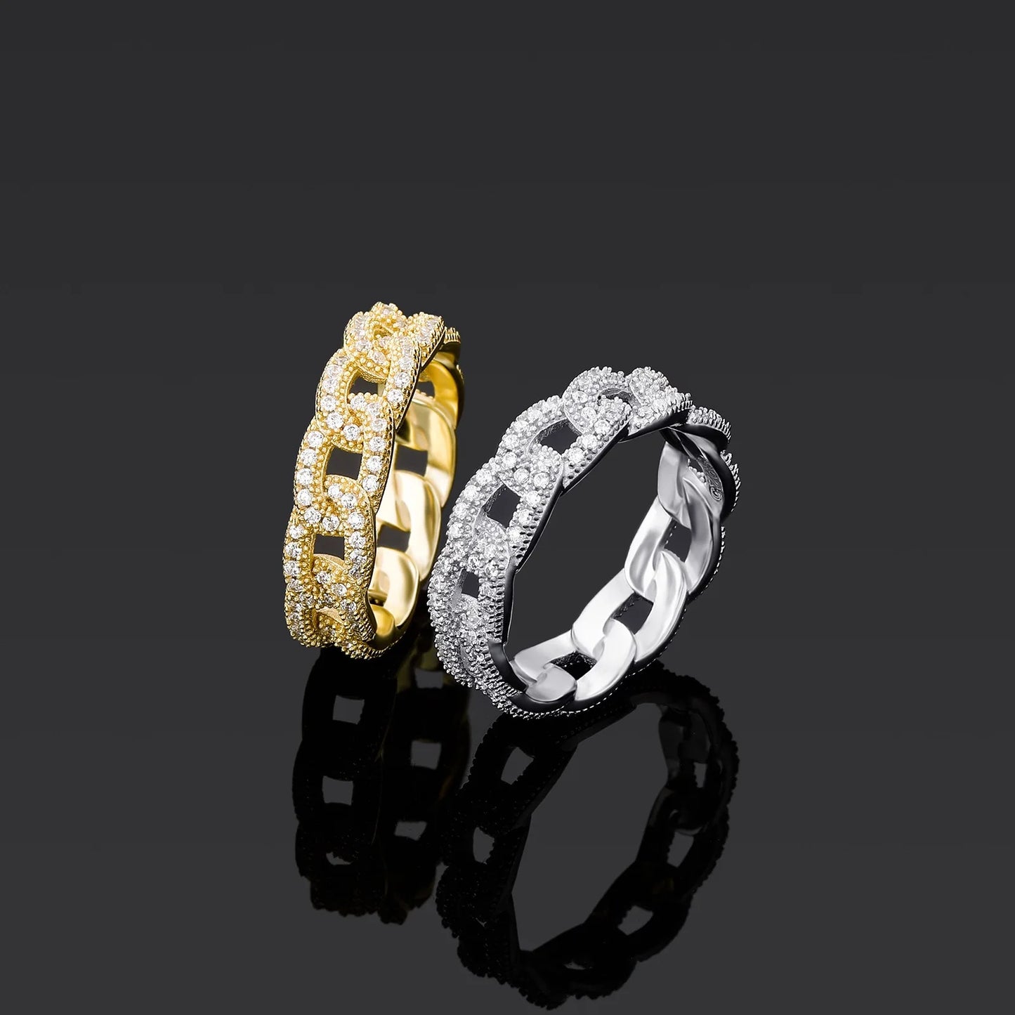 6mm Iced 3A Zircon Cuban Link Ring s925 Hiphop Jewelry Cubic Zirconia Miami Cuban Chain Ring Party Birthday Gift