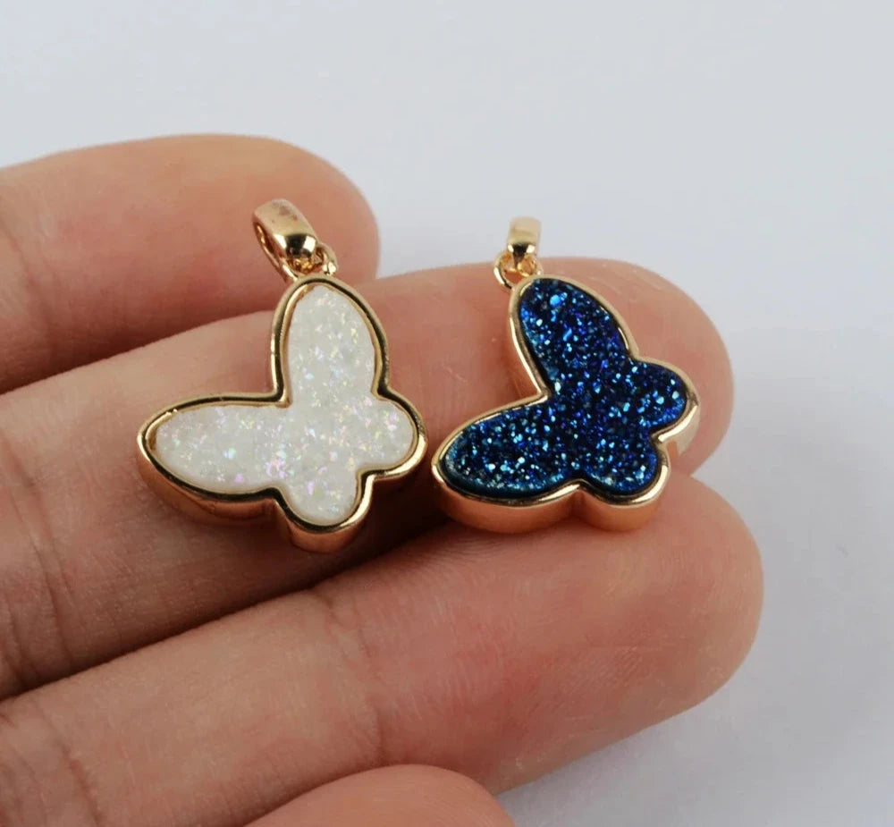 Druzy Pendant Necklaces 16" Golden Necklaces Agates Titanium Butterfly Statement Jewelry Gifts Accessories