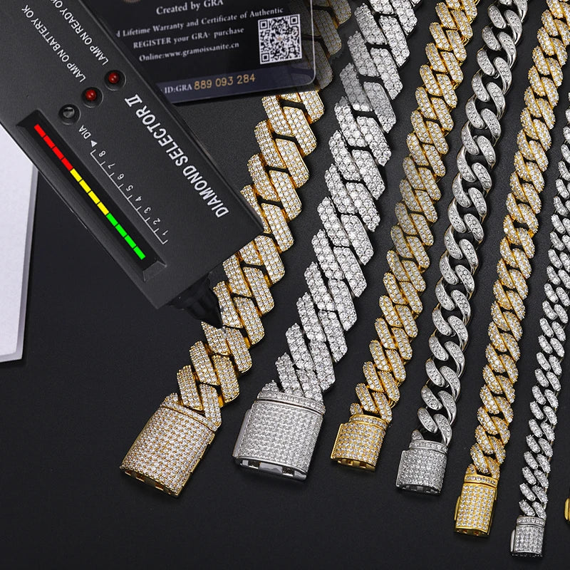 High Quality Iced Out Cuban Link Necklace Men Sterling Silver 925 With Moissanite Cuban Chain Necklace For Men Hip Hop Jewelry