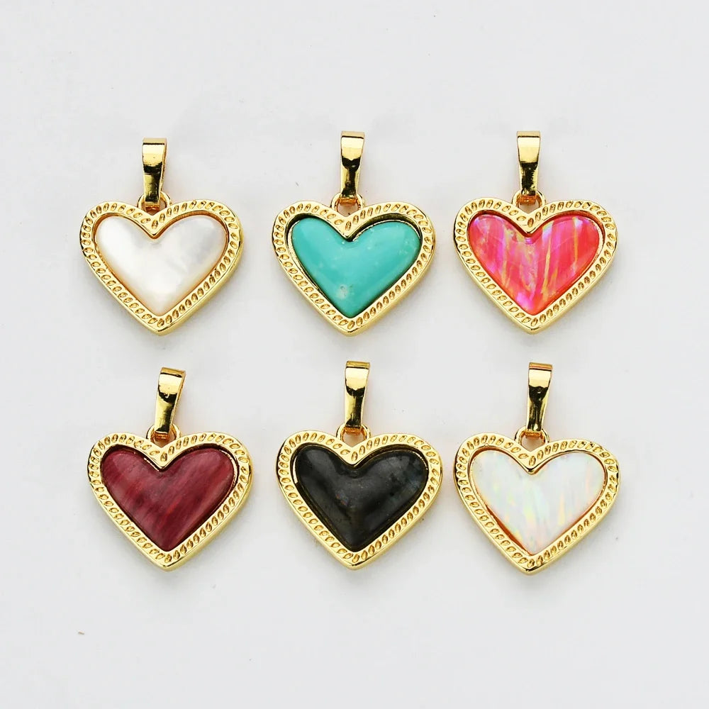 Mix Color Golden Plated Heart Pink Opal Multi-kind Natural Stone Pendant For Women Earrings Necklaces Accessories