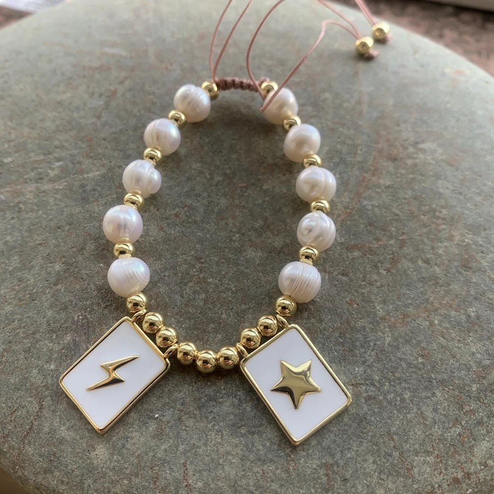 5PCS, Fashion New Freshwater Pearl Heart Bracelet Dainty Jewelry Virgin Mary Cross Bracelets Wholesale For Party Jewelry Gifts