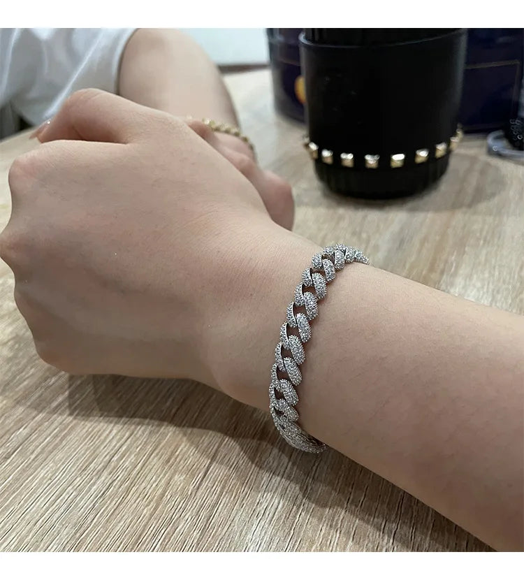 New Hiphop 925 Sterling Silver Full Cz Cuban Tennis Bracelet Original Man's Cz Tennis Chain Jewelry