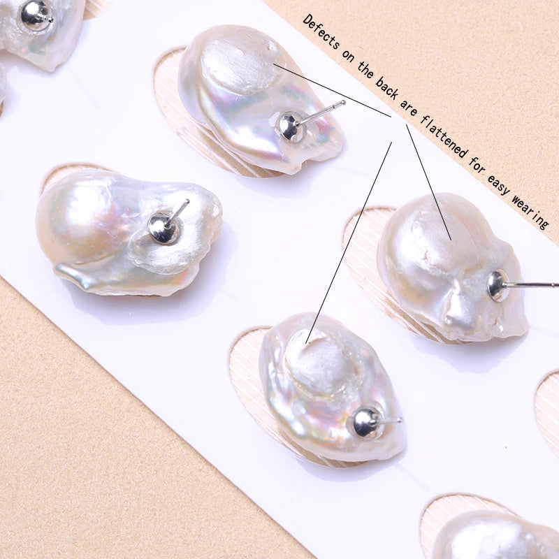 Natural Freshwater Pearl 925 Sterling Silver Large Baroque Pearl Stud Earrings 15-25mm INS Fine Jewelry Gifts for Women EA