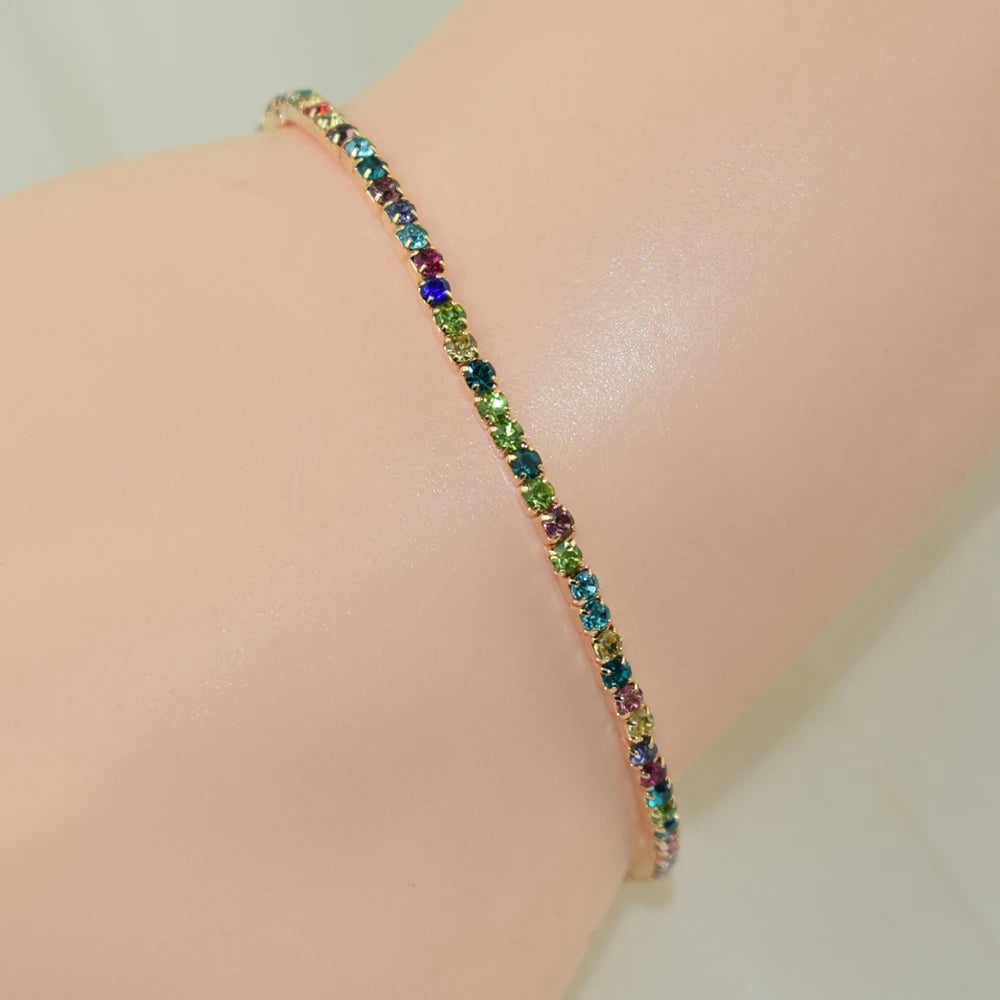 50pcs/Set Fashion Gold Multiple Colour Crystal Rhinestone Elastic Bracelet Bangle Bling Wristband Women Wedding Bridal Jewelry