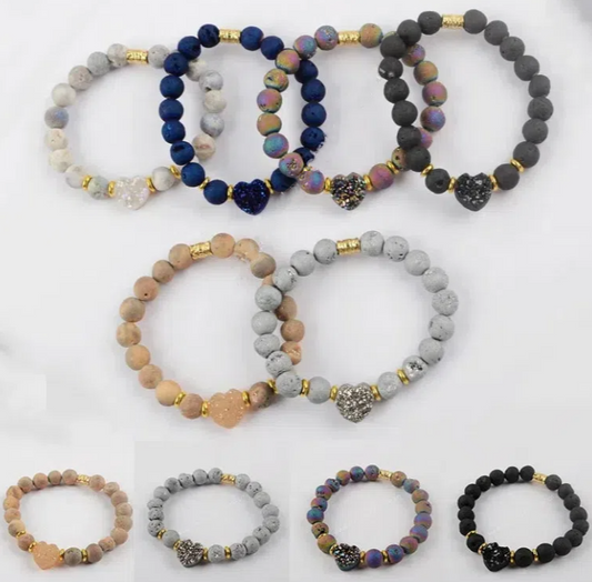 Natural Druzy Agates Stone Bead Bracelets Heart Druzy Charm Bracelet On Hand For Women Energy Healing Jewelry Accessories