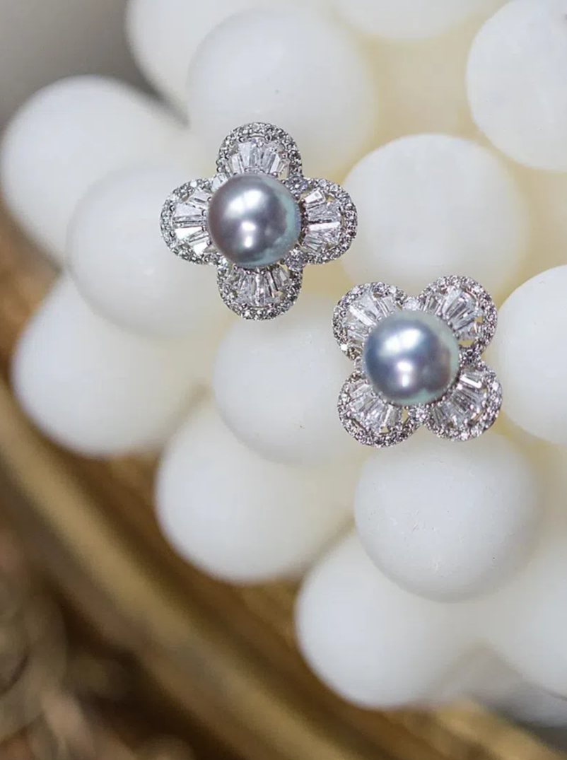 Seawater Madama Akoya Pearls Earrings 925 Sterling Silver Natural Gray Slightly Flawed Pearl Earrings Female Retro