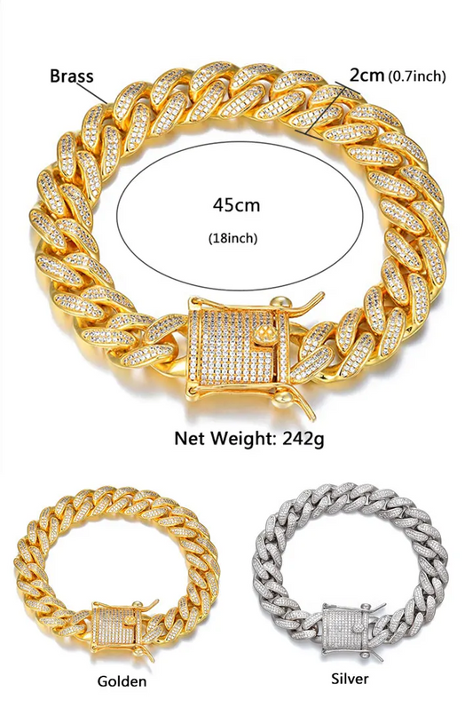 20mm Hip Hop Jewelry Men Miami Cuban Link Chain Cz Iced Out Chains
