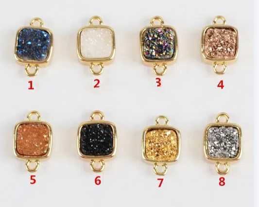 Druzy Stone Connectors Square Gold Color Bezel Natural Stone Titanium Rainbow Druzy Charms Connector Double Bails ZG0140