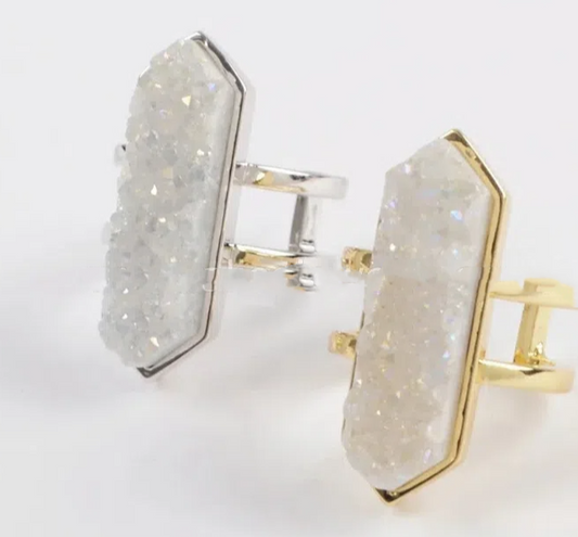 Golden/Silver Color Druzy Rings Hexagon Geometry Finger Ring Fashion Jewelry Accessories For Women Men Wholesale