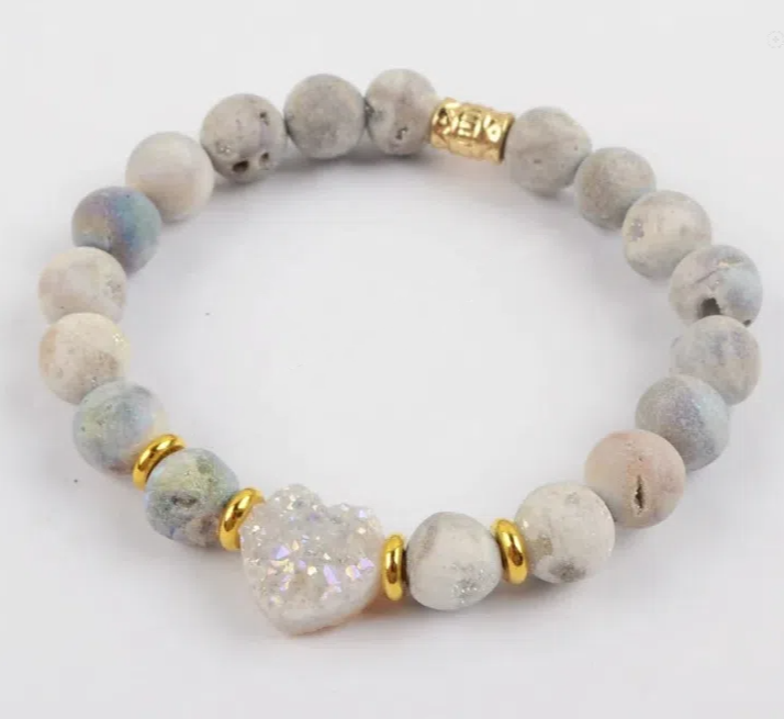 Natural Druzy Agates Stone Bead Bracelets Heart Druzy Charm Bracelet On Hand For Women Energy Healing Jewelry Accessories