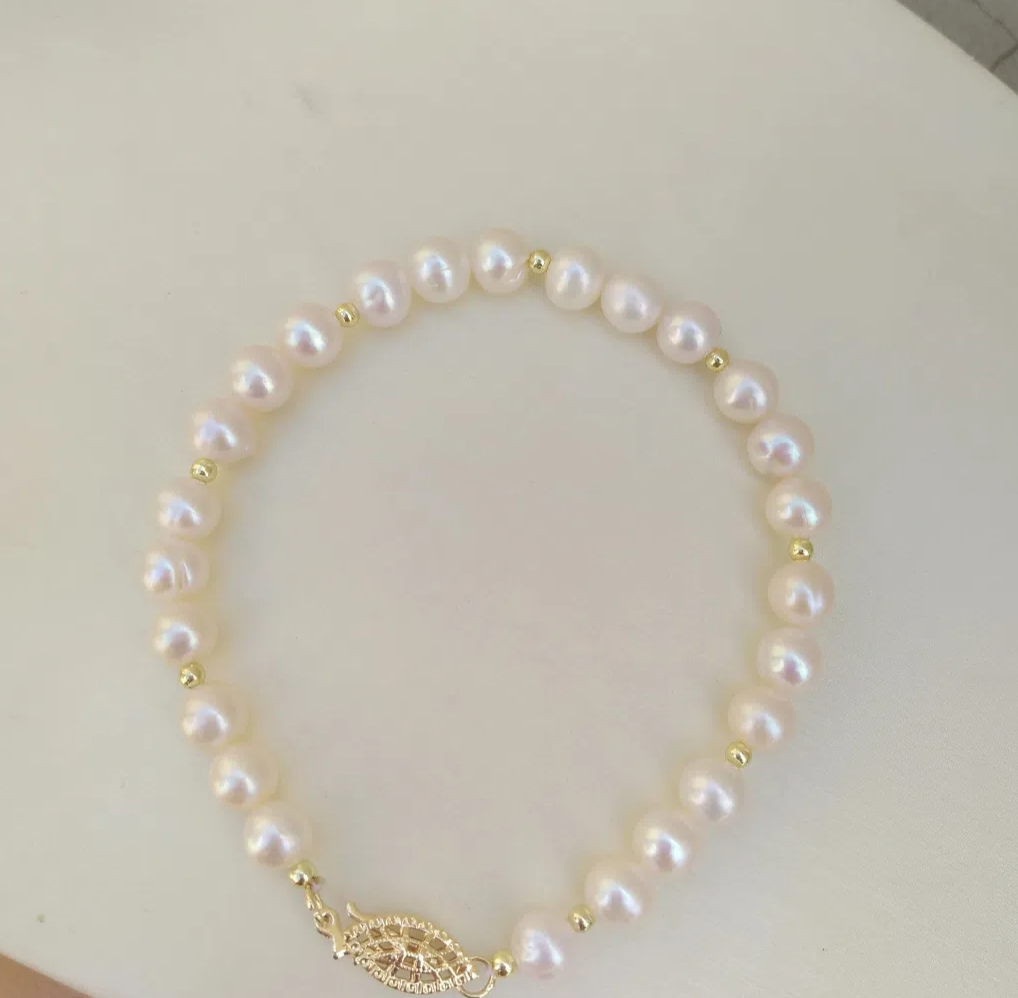 Bracelet For Women Female 6-7mm Natural Real Akoya Seawater Bead Pearl 16cm 17cm 18cm  Nice Look