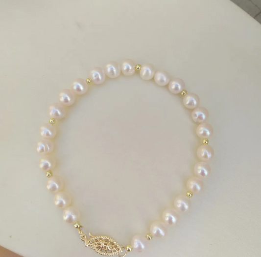 Bracelet For Women Female 6-7mm Natural Real Akoya Seawater Bead Pearl 16cm 17cm 18cm  Nice Look