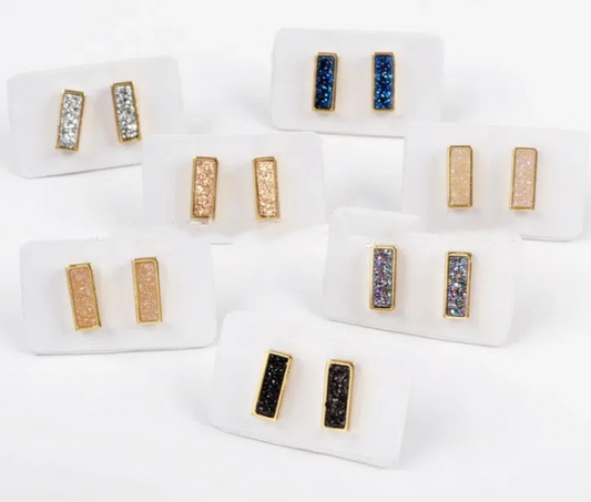 Rectangle Gold Color Bezel Rainbow Titanium Druzy Stud Earrings Drusy Earring Gems Jewelry for Women ZG0280