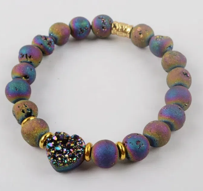 Natural Druzy Agates Stone Bead Bracelets Heart Druzy Charm Bracelet On Hand For Women Energy Healing Jewelry Accessories