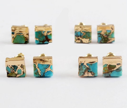 Natural Stone Earrings for Women Fashion Square Natural Turquoises Stud Earrings Women Geometric Earrings