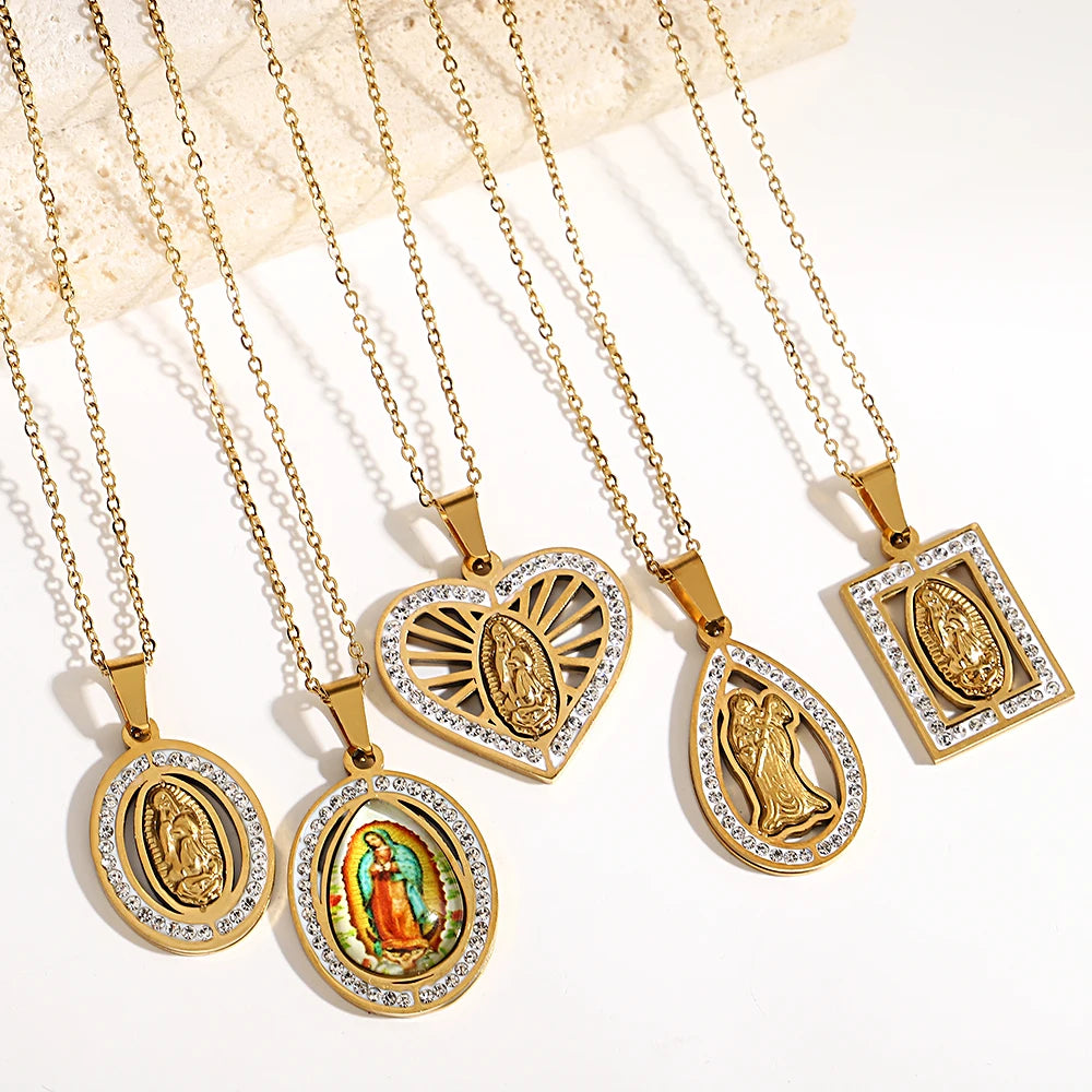 Religious Christian Faith Virgin Mary Jesus Pendant Chain Necklaces The Holy Bible Saint Pray Baptism Jewelry Christmas Gift