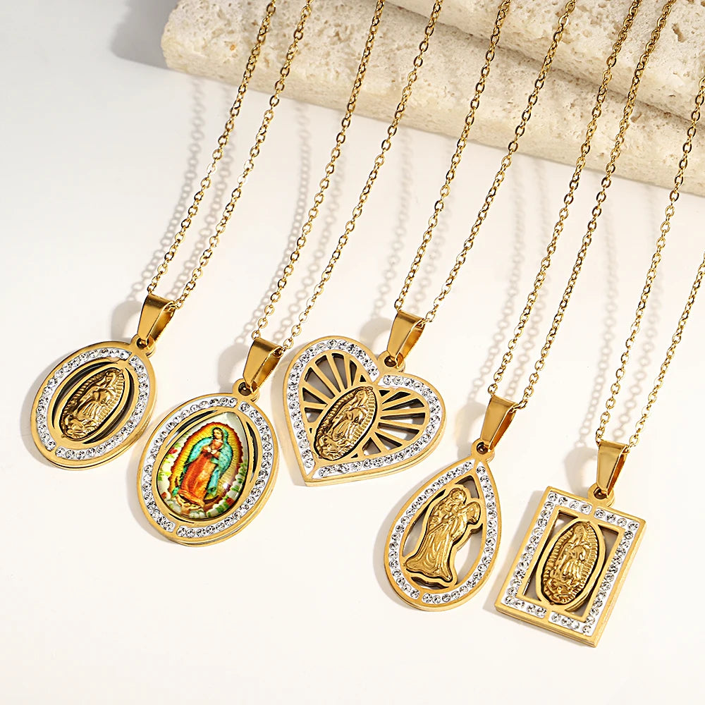 Religious Christian Faith Virgin Mary Jesus Pendant Chain Necklaces The Holy Bible Saint Pray Baptism Jewelry Christmas Gift