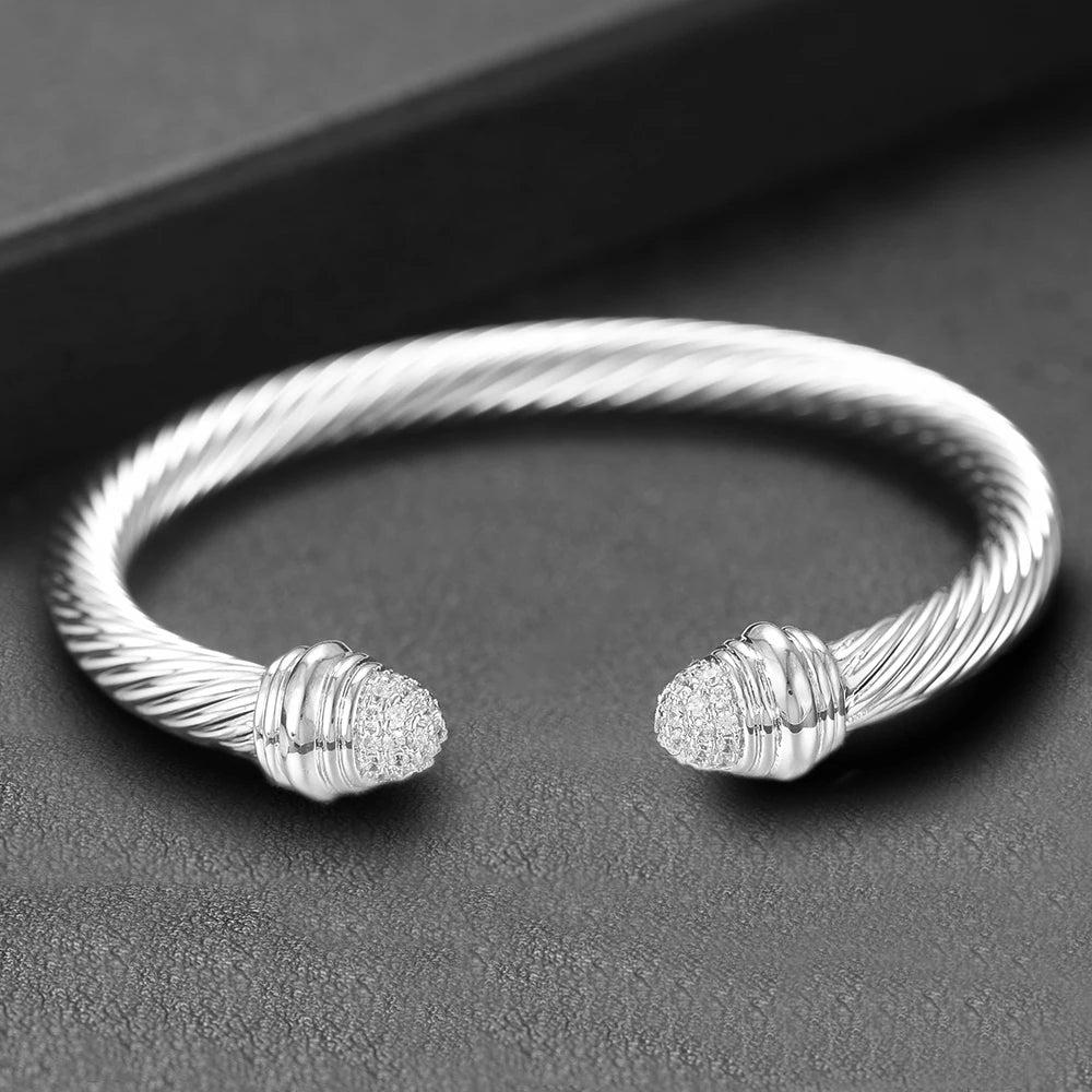 Trendy Luxury Stackable Bangle Cuff For Women Wedding Full Cubic Zircon Crystal CZ Dubai Bracelet Party Jewelry 2023