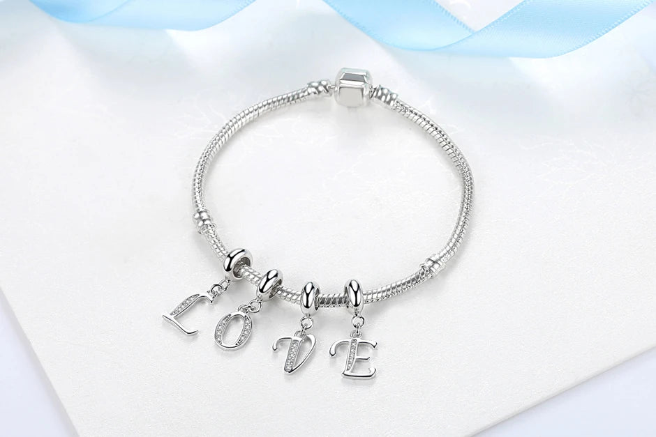 925 Sterling Silver Charm Bead Vintage Alphabet A-Z Letter Pendant Charms Fit Pandora Bracelets Necklaces Women DIY Jewelry
