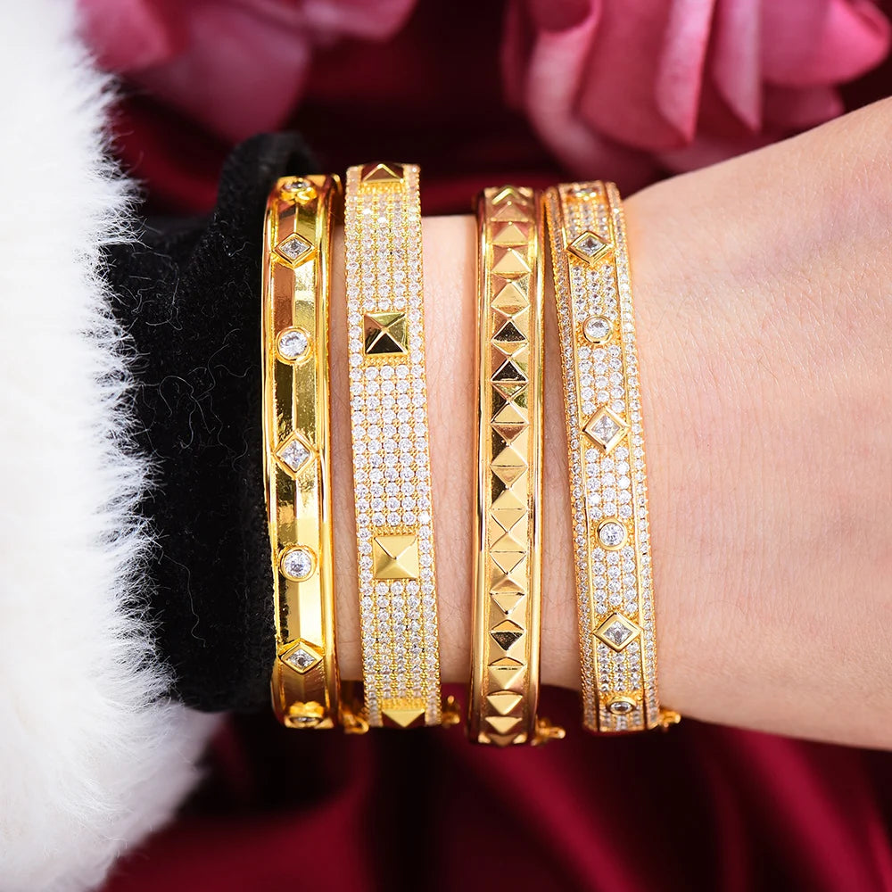 Big Fashion Luxury Bold Bangle Cuff For Women Wedding Party Multi Cubic Zirconia Crystal CZ Dubai Gold Color Bracelet 2020