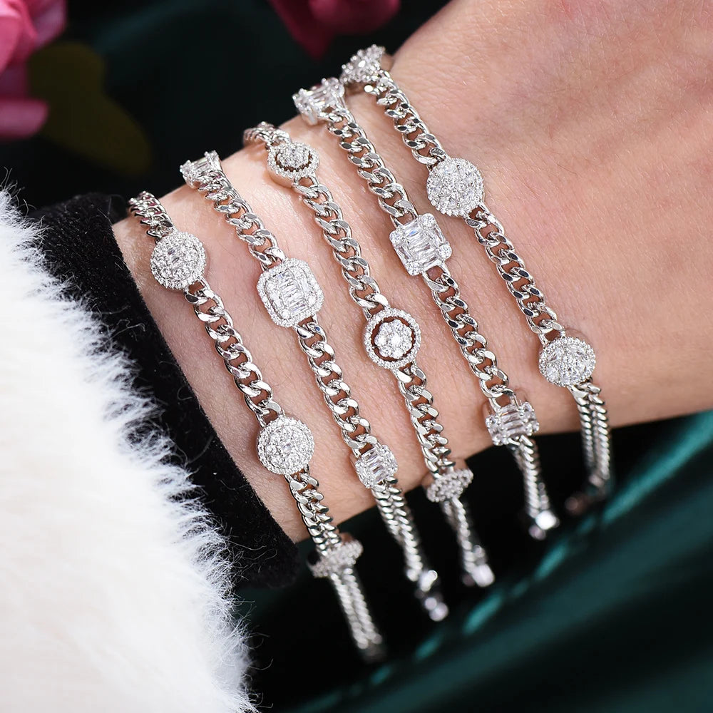 New HIPHOP Iced out Cuban Links STACK BRACELET Jewelry For Women Wedding Party Cubic Zircon aretes de mujer modernos 2021