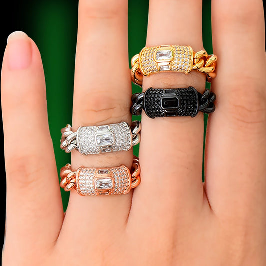 Bold Stackable Ring Luxury Chunky Chain Rings for Women Wedding Cubic Zircon Bridal Engagement Wedding Dubai Finger Rings
