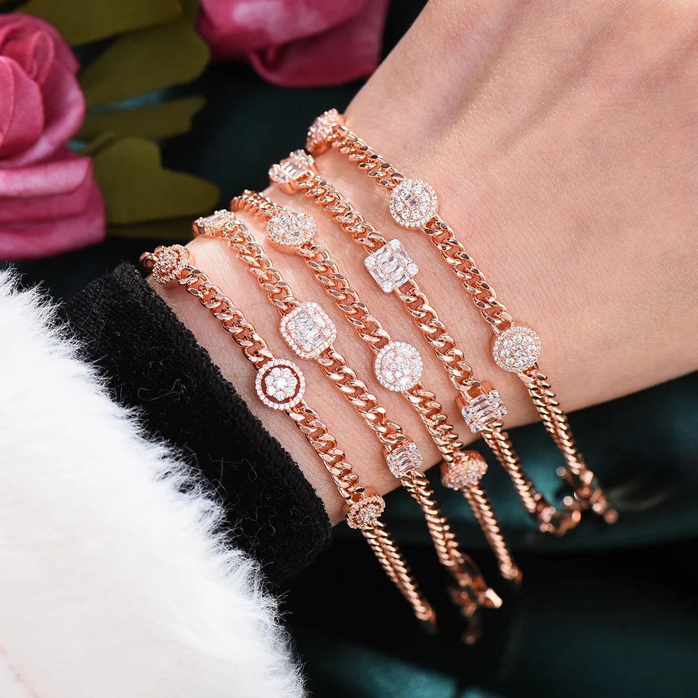 New HIPHOP Iced out Cuban Links STACK BRACELET Jewelry For Women Wedding Party Cubic Zircon aretes de mujer modernos 2021