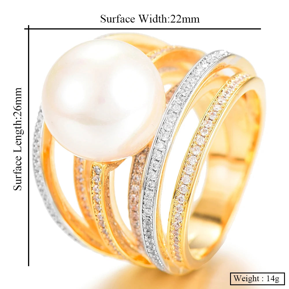 Trendy Twist Pearl Statement Rings for Women Cubic Zircon Finger Rings Beads Charm Ring Bohemian Beach Jewelry 2019