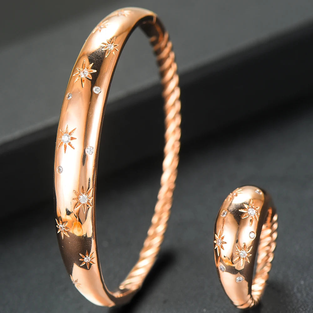 Trendy Luxury Stackable Bangle Cuff For Women Wedding Full Cubic Zircon Crystal CZ Dubai Silver Color Party Bracelet 2023