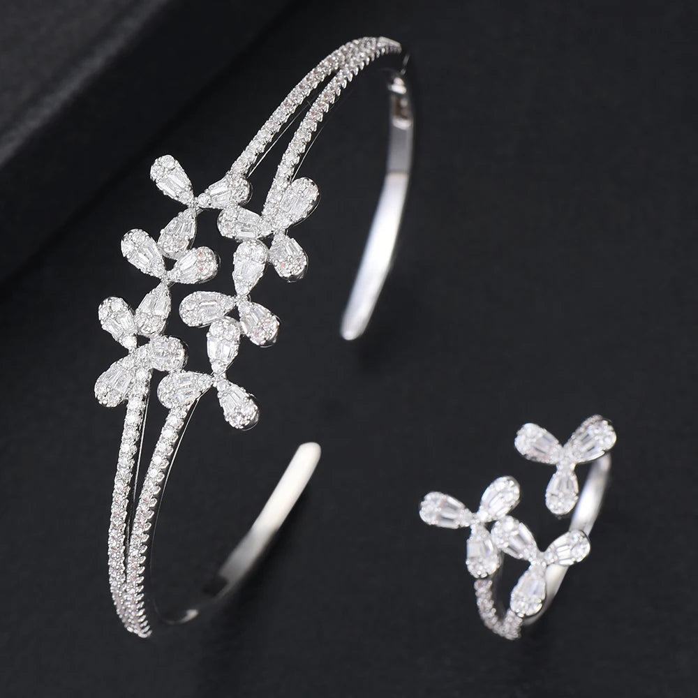 Luxury Stackable Cuff Bangles For Women Wedding Full AAA Cubic Zircon Crystal CZ Dubai Bridal Bracelets Party Jewelry 2022