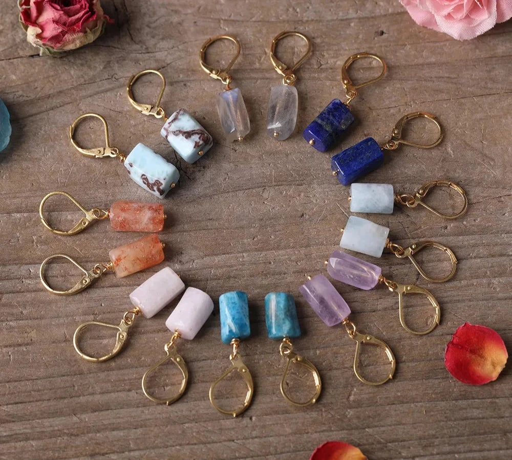 Women Minimalist Dangle Earrings Natural Lapis Amethyst Gold Hook Earrings Bohemia Summer Handmade  Jewelry Gifts Dropship