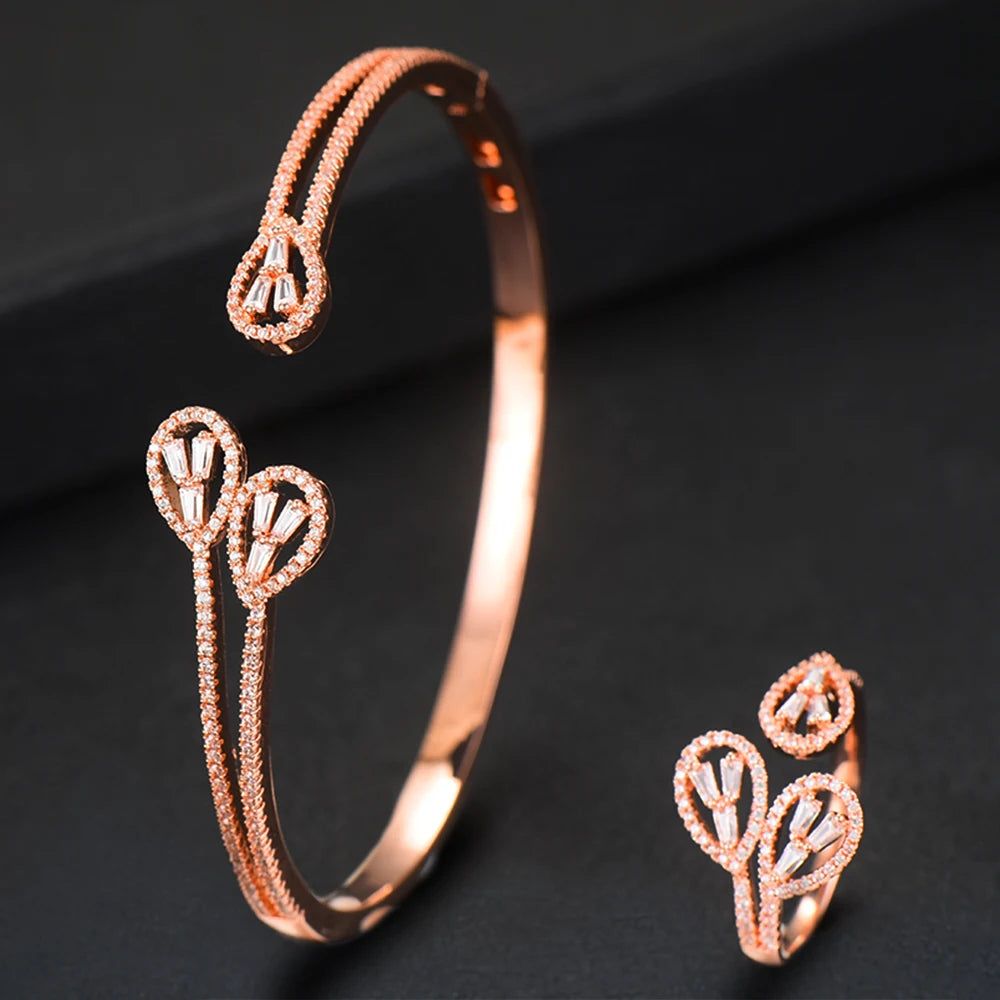 Luxury Stackable Cuff Bangles For Women Wedding Full AAA Cubic Zircon Crystal CZ Dubai Bridal Bracelets Party Jewelry 2022