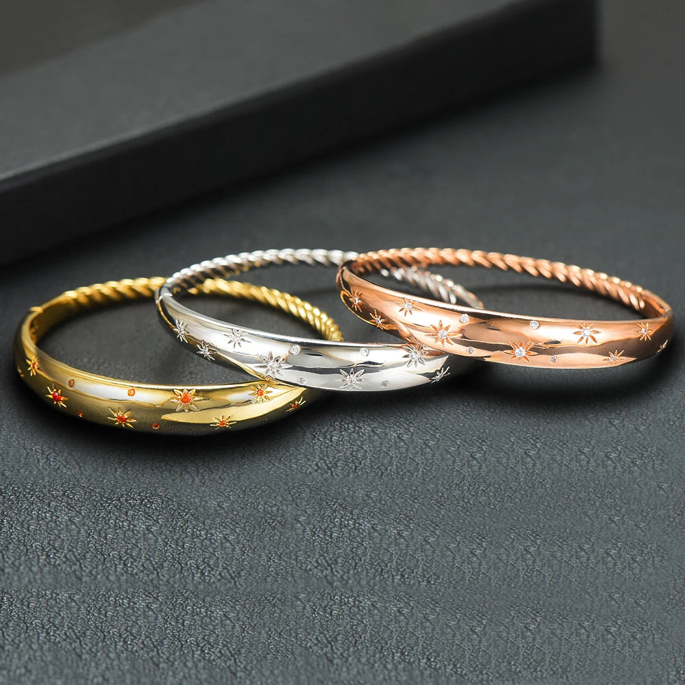 Trendy Luxury Stackable Bangle Cuff For Women Wedding Full Cubic Zircon Crystal CZ Dubai Silver Color Party Bracelet 2023